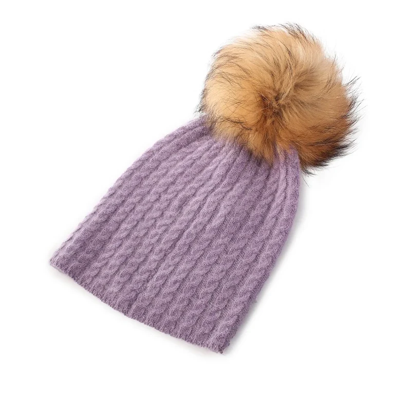 women s cashmere pom hat heather cable knit