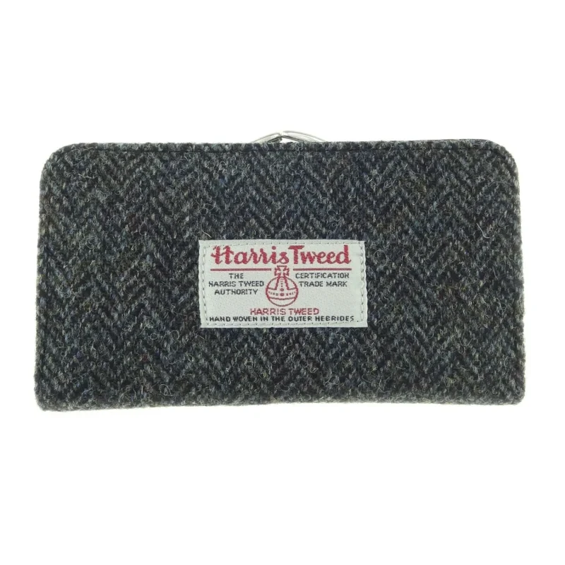 women s charcoal herringbone long purse by harris tweed