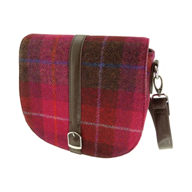 women s deep pink tartan harris tweed shoulder bag