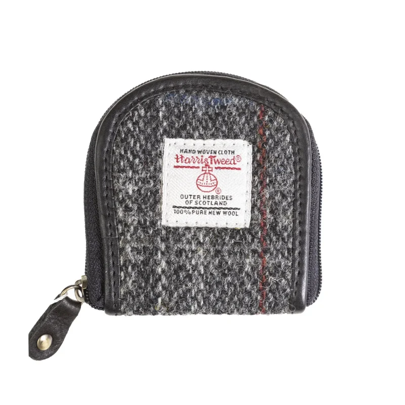 women s grey red check harris tweed leather coin purse