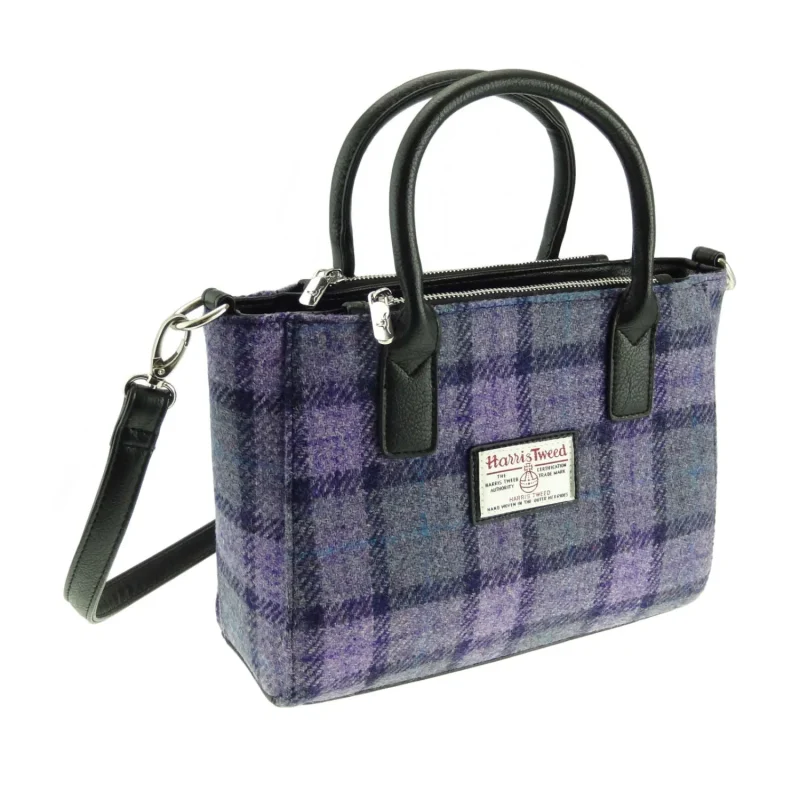 women s harris tweed bold purple check small tote