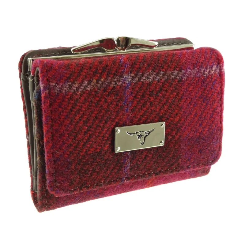 women s harris tweed clasp purse deep pink tartan