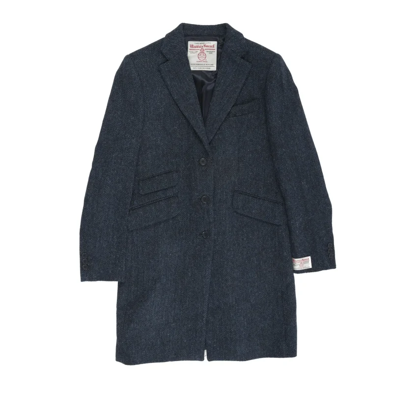 women s harris tweed eilean coat navy herringbone