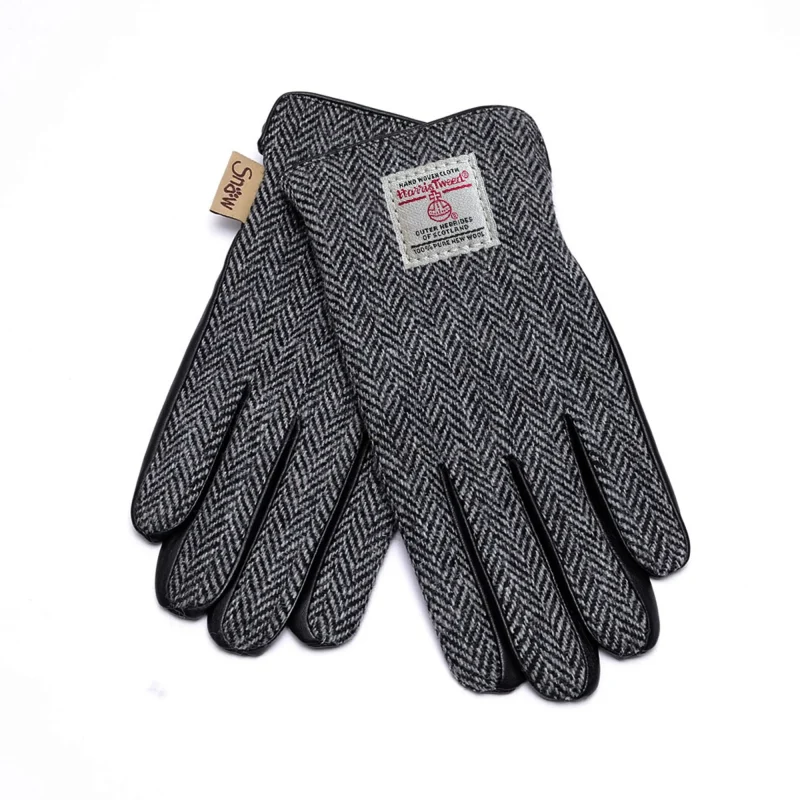 women s harris tweed gloves black grey herringbone