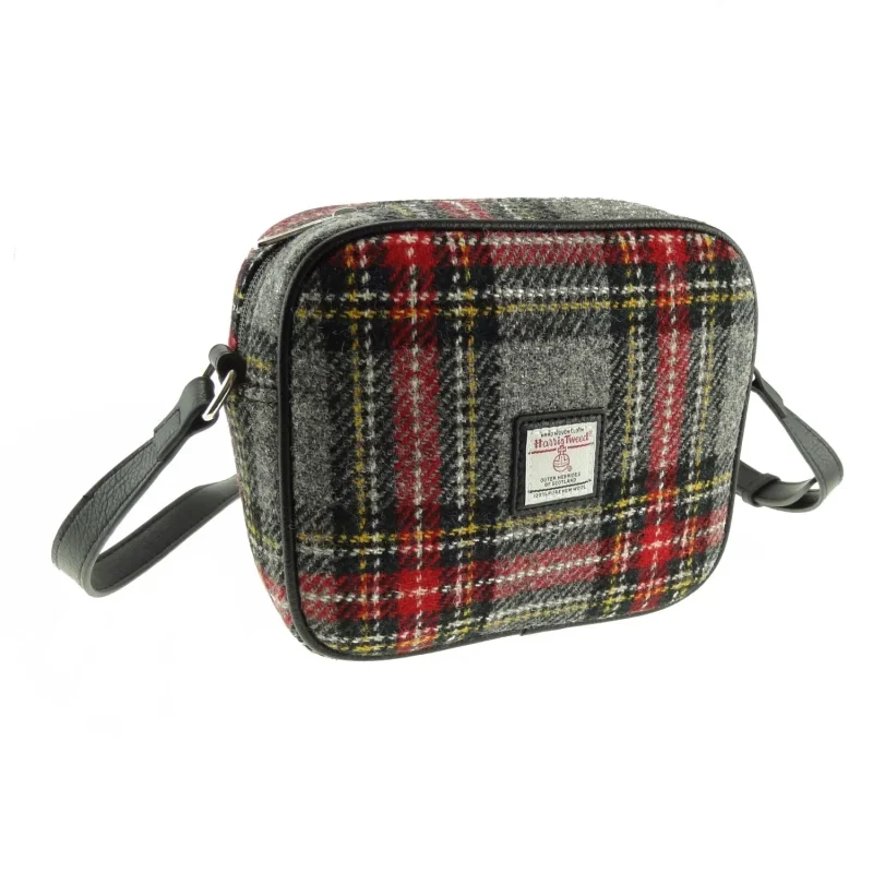 women s harris tweed mini bag grey red tartan