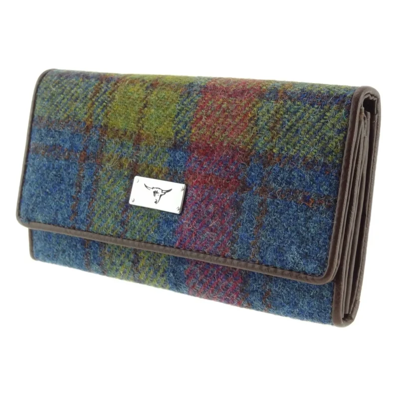 women s harris tweed tiree long wallet multi color tartan