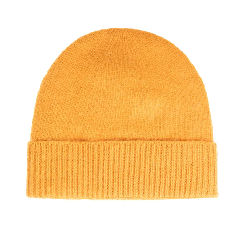 women s lambswool beanie ochre scaled