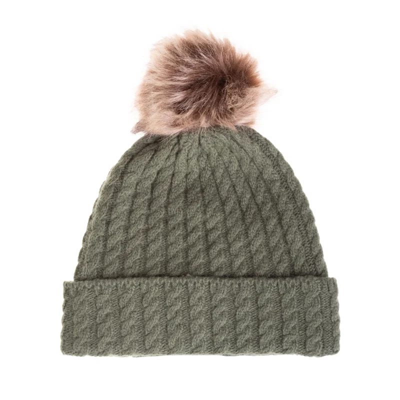 women s lambswool cable knit beanie in olive scaled