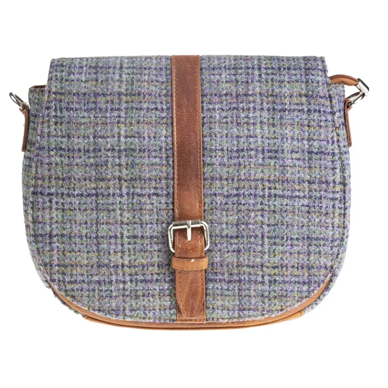 women s leather crossbody bag purple green check