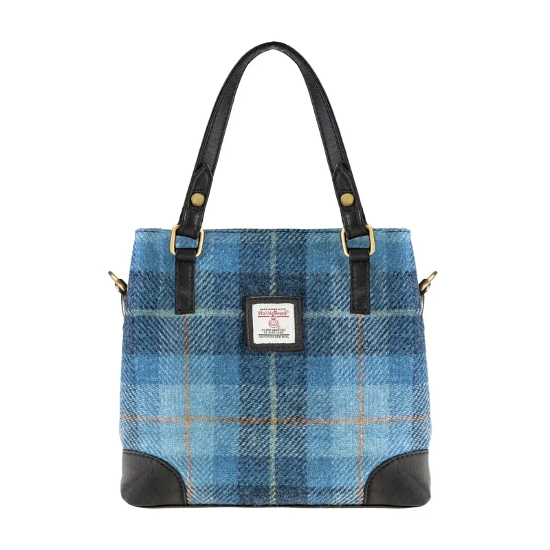 women s leather handbag blue check black