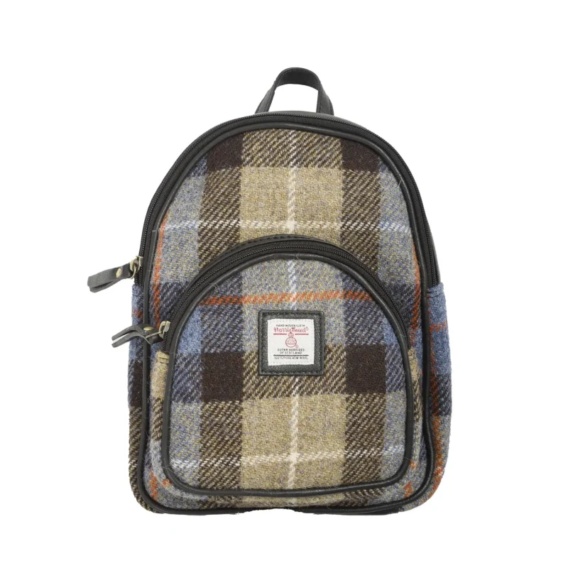 women s leather zip backpack blue brown plaid black