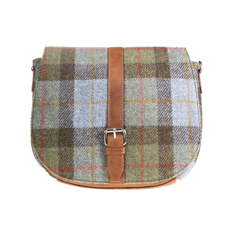 women s lovat check leather flap bag tan