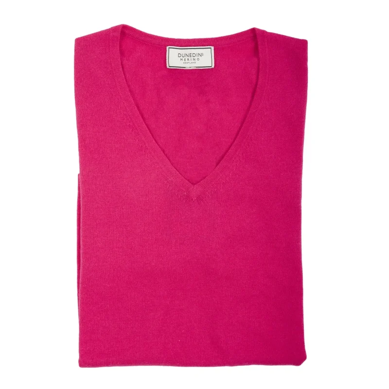 women s merino wool v neck sweater in lipstick