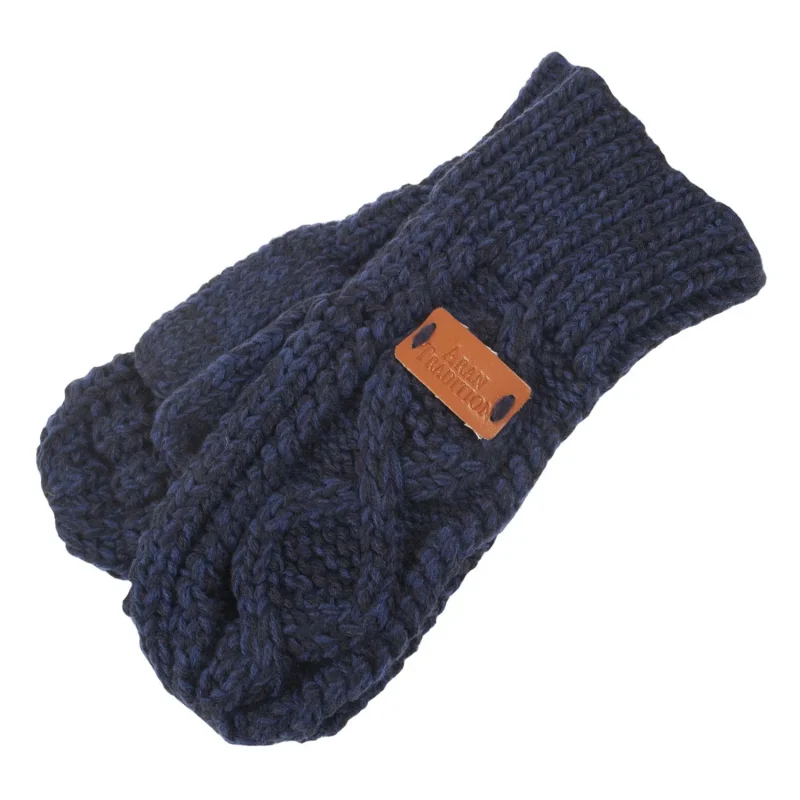 women s navy aran knit mittens