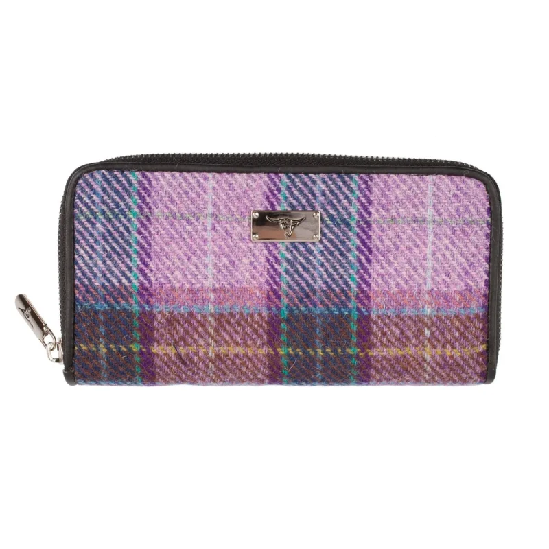 women s pink lilac harris tweed staffa zip purse