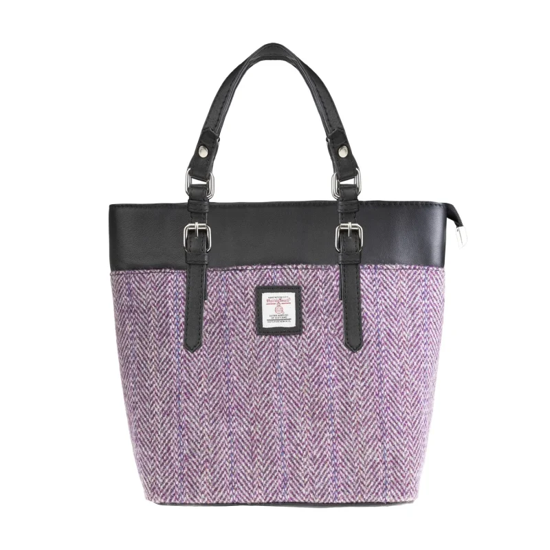 women s plum black leather herringbone handbag