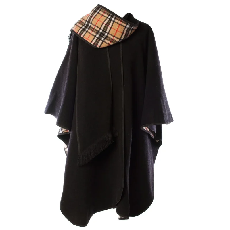 women s reversible wool cape black