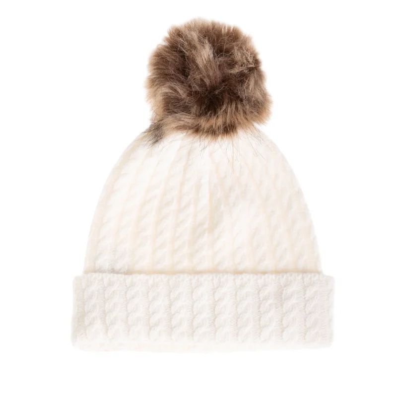 women s soft cable lambswool pom beanie white scaled