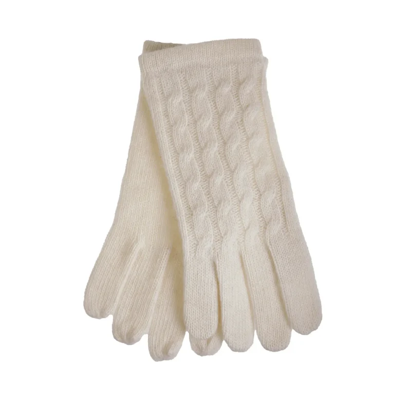 women s white lambswool gloves cable knit