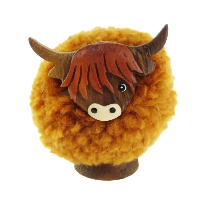 wooden cow ornament 33mm pom pom decor