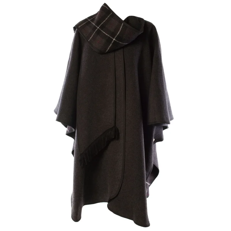 wool blend reversible cape charcoal gray