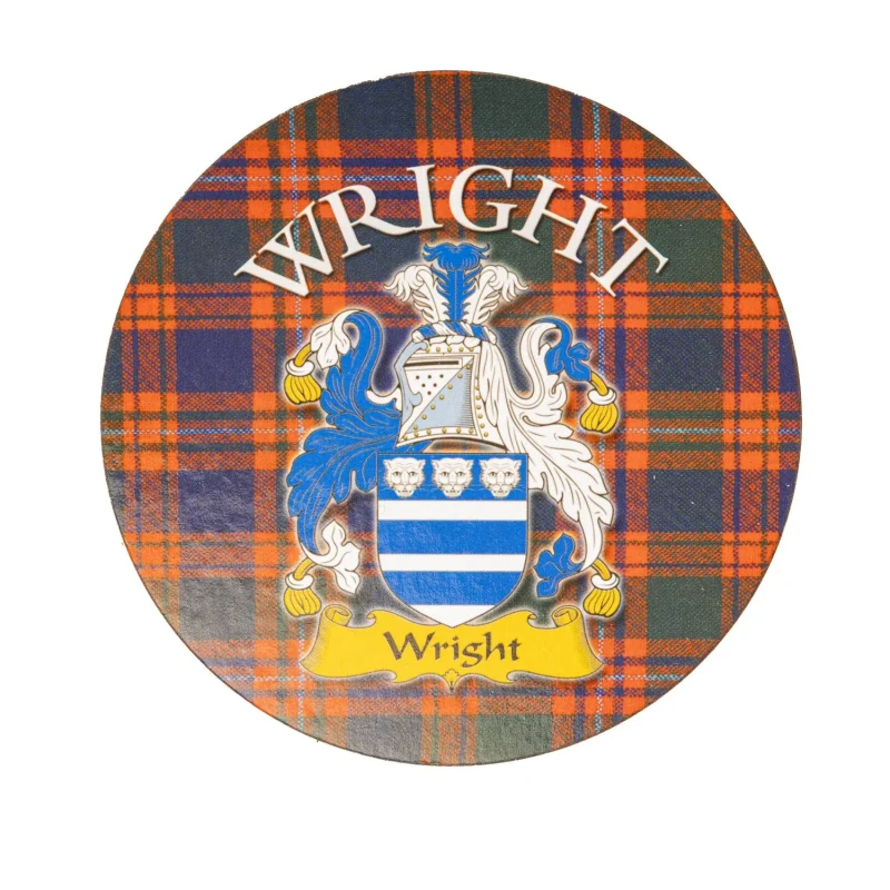 wright s clan name round cork coaster